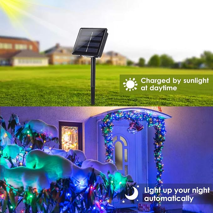 Solar String Lights Outdoor – 2-Pack 80FT 200LED, 8 Modes (Cool White/Multicolor)