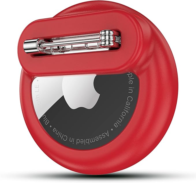 Tracker Holder for AirTag Gen 2/Gen 1 with Pin, Safe Hidden Lightweight GPS Tracker for Kids Compatible with Apple AirTag 2/1 for Child, Elderly, Pets Collar, Shoes (Red, 1 Pack)
