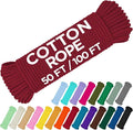 TECEUM Cotton Rope 3/16” (5 mm) – 50 FT – Strong All-Purpose Braided Rope – Natural Cotton – for Crafting, Сamping, Clothes Line, DIY, Indoor & Outdoor Use – Crimson