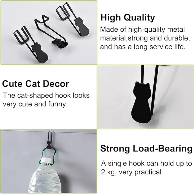 Over Cabinet Door Hooks, 6Pcs Iron Over Door Single Hooks Decorative Cat Over The Cupboard Drawer Hooks Multi-Purpose Hooks for Kitchen Bathroom Bedroom (Black)