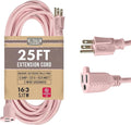 Outdoor Extension Cord 25 ft - 16 Gauge 13 Amp Heavy Duty Power Extension Cords - SJTW - Great for Small Appliances, Outdoor Lights, Garden Supplies - Pink