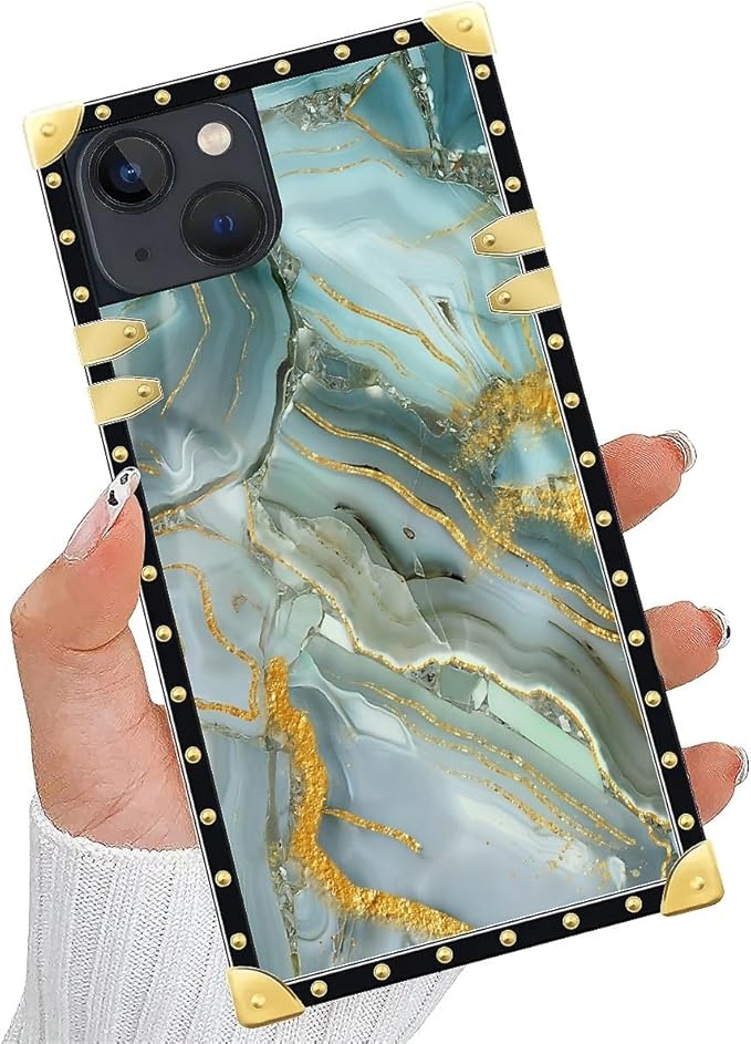 Compatible with iPhone 15 Case, Golden Texture Marble Veining Luxury Golden Decoration for Girl Women Soft TPU Shockproof Protective Hard PC Back for iPhone 15