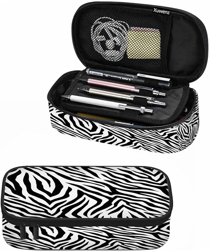 Black White Stripes Pencil Case Organizer Zebra Animal Skin Artwork Texture Stationery Box Makeup Box School Supply for Boy Girl Men Women