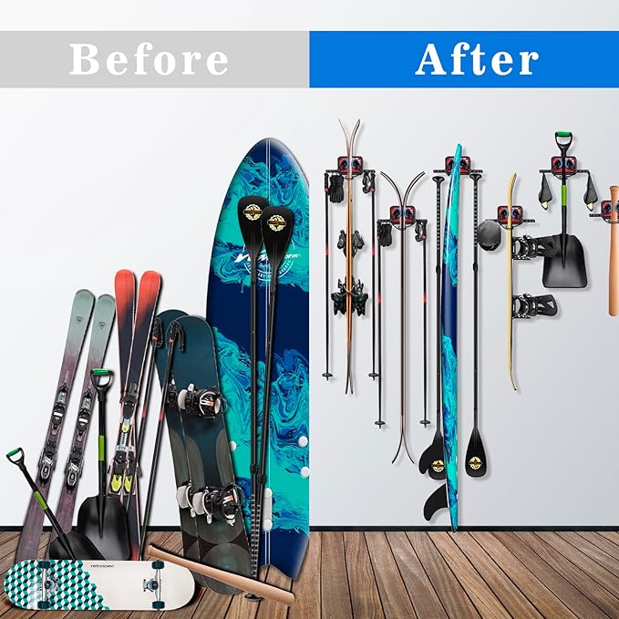 Ski Rack Wall Mount Ski & Snowboard Skateboard Wall Mount Fits Any Board holder Up to 25lbs Vertical Ski Storage Rack for Home & Garage Space-Saving Winter Gear Organizer 1Pack