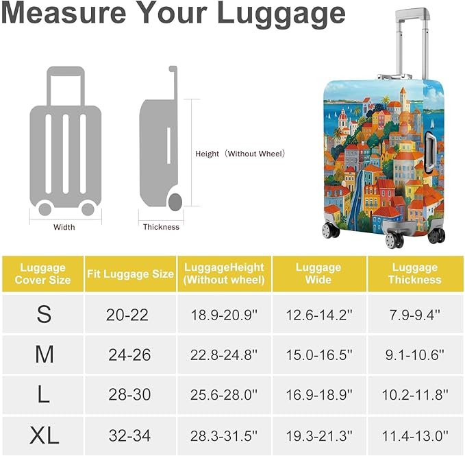 ANNA QUEEN Mediterranean Town Luggage Cover, Coastal City Suitcase Protector, Stretchable Washable Travel Cover for 32-34 Inch Luggage