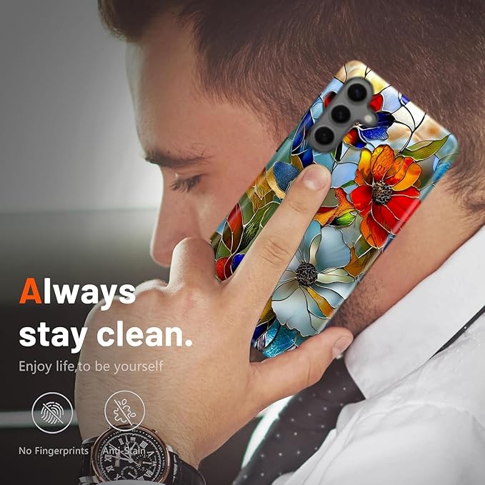 Compatible for Samsung Galaxy S25 FE 5G Case, Dual Layer Heavy Duty 2 in 1 Shockproof Protective Phone Case,Stained Glass Blooming Flowers