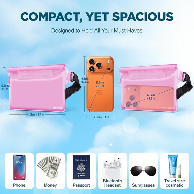 Waterproof Fanny Pack for Women, Waterproof Pouch for Phone Passport Purse, Beach Accessories Dry Bag, Floating Water proof Bags for Cruise Ship Travel Water Park Boating Fishing Diving Kayaking Pool