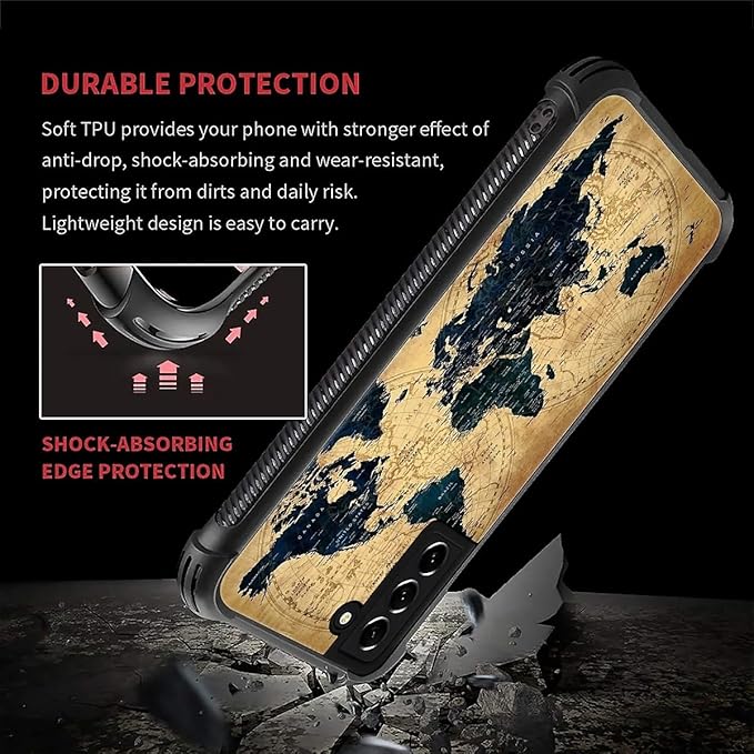 for Samsung Galaxy S21 Plus Case, Brown World Map Pattern Graphic Design Girl Boy Soft Silicone Hard Acrylic Shock Protection for Samsung Galaxy S21 Plus