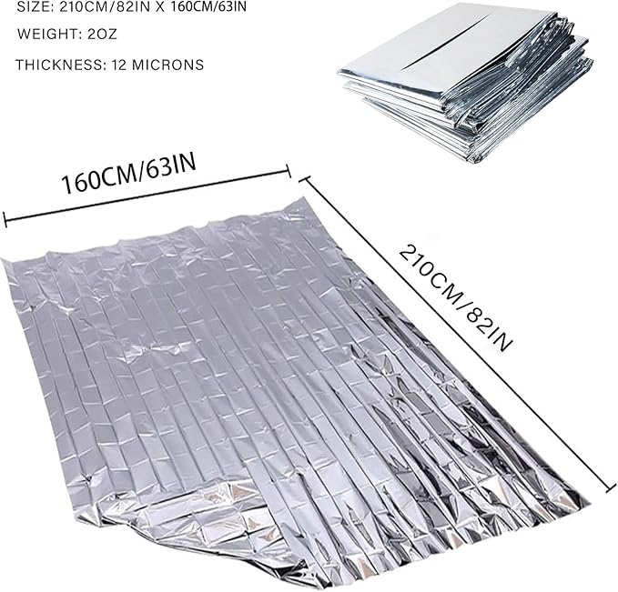 Emergency Foil Thermal Blanket (Pack of 100), 210 x 160 cm (82" x 63"), Aluminized Polyethylene Mylar, Reflective Survival Blankets for Outdoors, Hiking, Marathons or First Aid