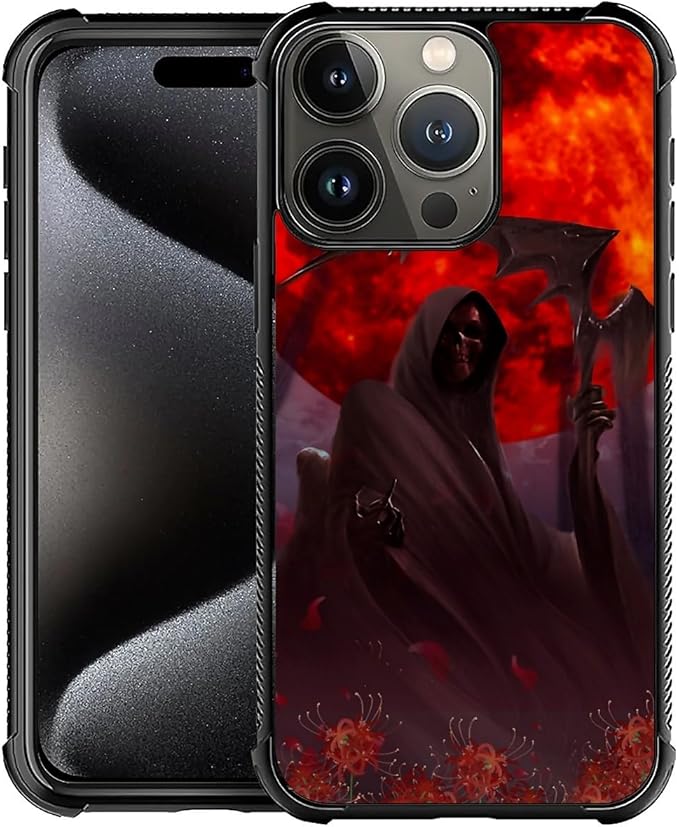 for iPhone 16 Pro Max Case, Death by The Red Moon Pattern Graphic Design Girl Boy Soft Silicone Hard Acrylic Shock Protection for iPhone 16 Pro Max
