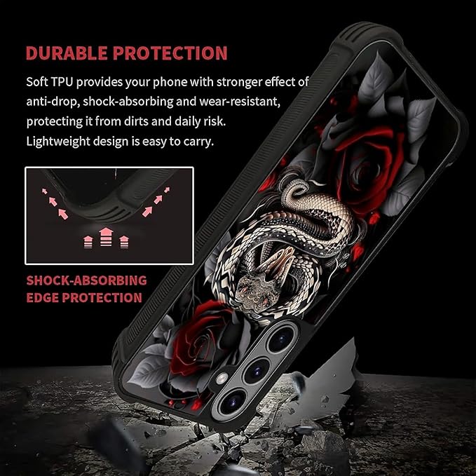 for Samsung Galaxy S26 Case,Graphic Design for Girl Boy Soft Silicone Hard Acrylic Shock Protection Designed for Samsung Galaxy S26 Entwined Rose Snake Pattern