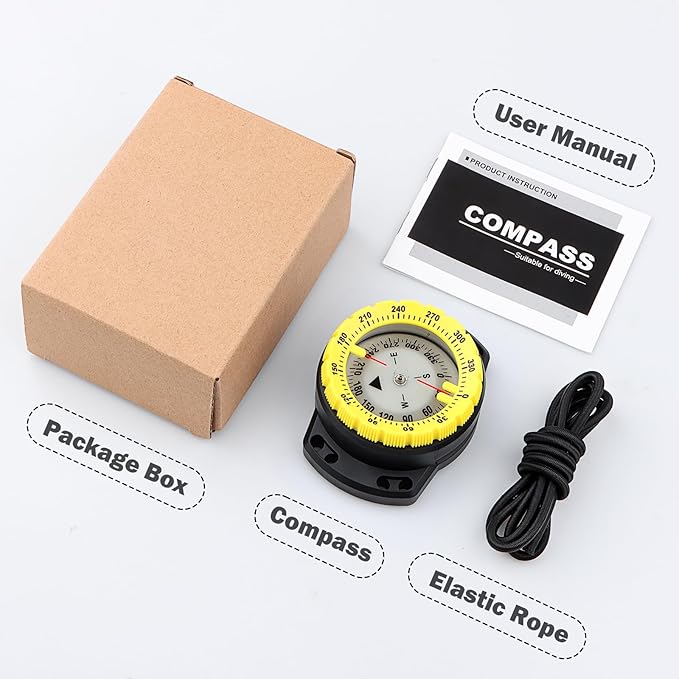 Scuba Dive Compass, Waterproof 5ATM Marine Navigation Wrist Compass with Bungee Mount and Cord, Glow in The Dark for Underwater Diving, Sailing, Camping, Kayaking, Hiking