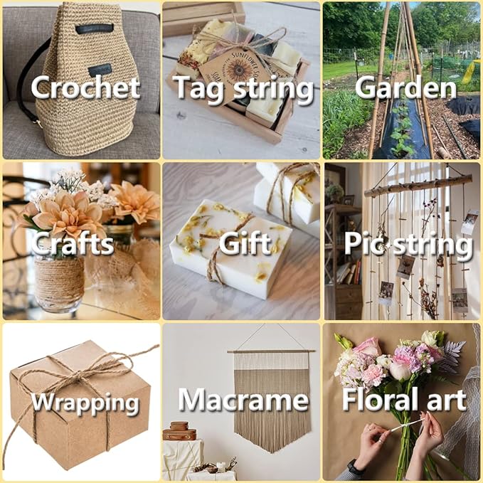 PerkHomy 1100FT Jute Twine String 2mm 3ply Natural Thin Twine for Craft Gardening Gift Wrapping Packing Material Wedding Christmas Decoration Bulk
