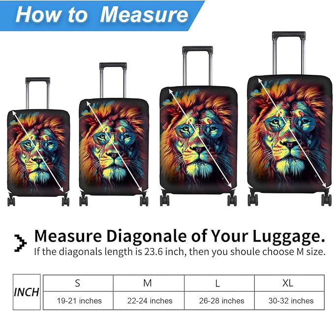 Luggage Cover Protector for 19-20 Inch Suitcases, TSA Approved Elastic Travel Suitcase Covers, Anti-Scratch Washable Luggage Sleeve for Carry On & Checked Bags, Lion With Glasses