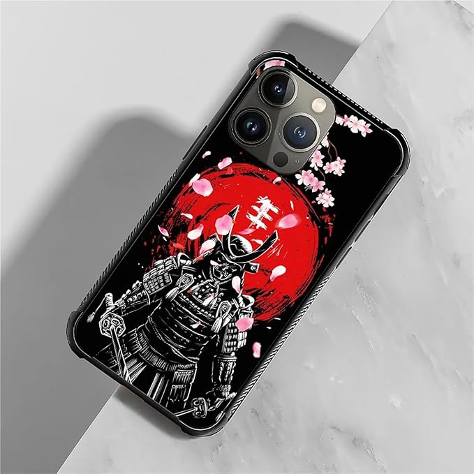for iPhone 13 Pro Case, Sakura Japanese Samurai Pattern Graphic Design Girl Boy Soft Silicone Hard Acrylic Shock Protection for iPhone 13 Pro