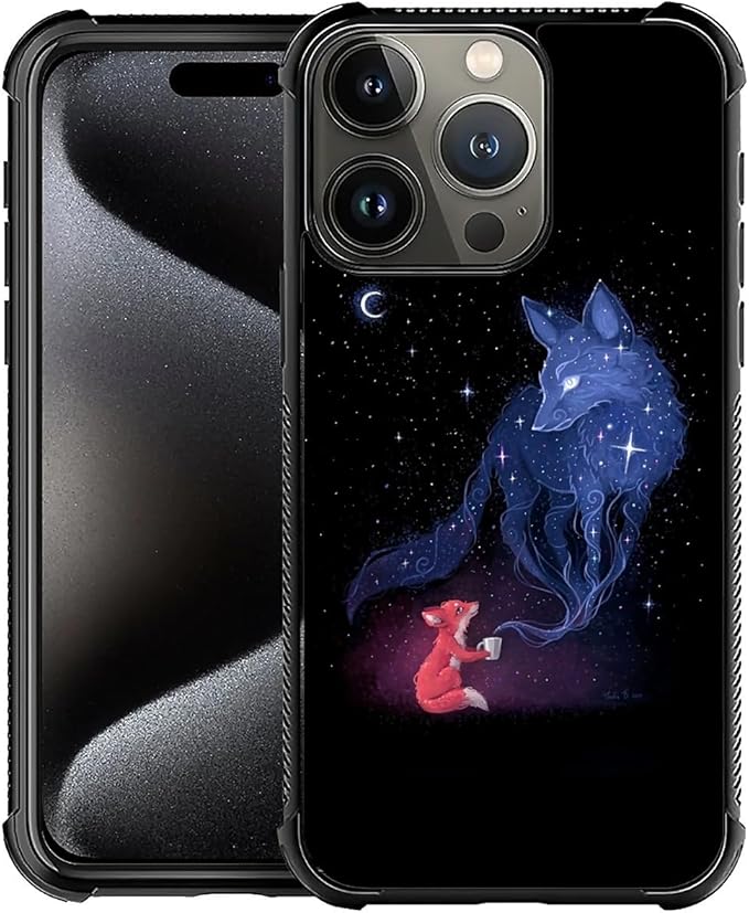 for iPhone 16 Pro Max Case, Galaxy Fox Wolf Pattern Graphic Design Girl Boy Soft Silicone Hard Acrylic Shock Protection for iPhone 16 Pro Max