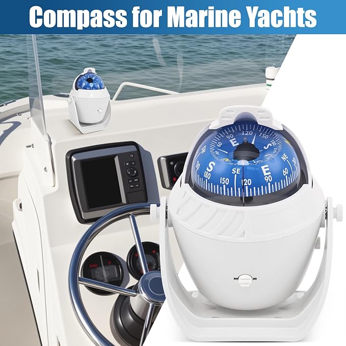 Sea Marine Compass with Mount Compasses Ball Waterproof for Boat Caravan White Sea Marine Compass with Mount for Boat Caravan Truck Car Navigation Compass Boat Sea Marine
