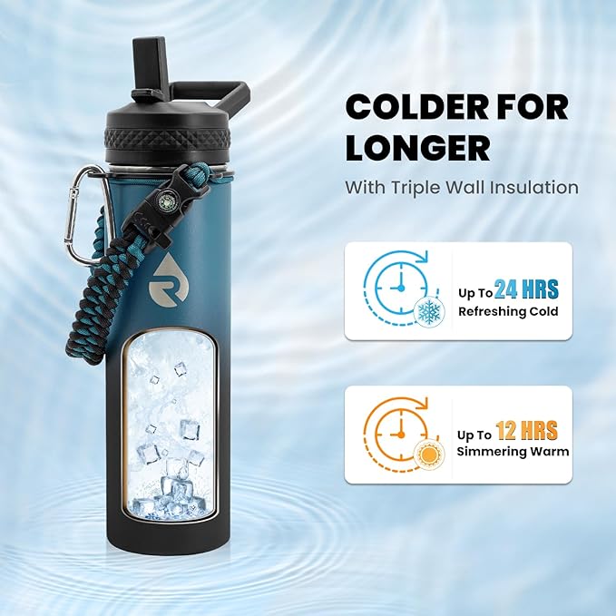 RAYMYLO Insulated Water Bottle 20 oz, Triple Wall Vacuum Stainless Steel (Cold for 24Hrs, Hot for 12Hrs), Leak Proof & Non-BPA, Kids Water Bottle Jug for School with Straw Spout Lids