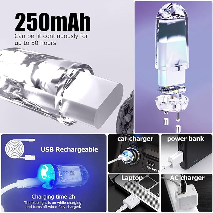 USB Mini LED Lantern, 2 Pack Waterproof EDC Keychain LED Flashlight for Camping, Type-C Rechargeable Battery Small Stick Lamp Puck Dog Collar Torch Light (White Luminous+Red)