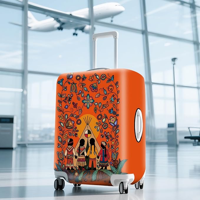 Native American Tribal Teepee Travel Luggage Cover -Stretchable Airplane Suitcase Protector Sleeve,Universal Washable Fit for 20-22 Inch Checked Baggage,Water Resistant Durable Luggage Protector