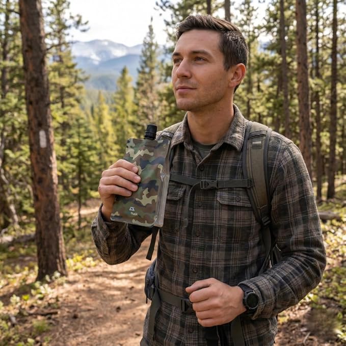 BellFlask - 15 oz. Flask, Patented, Flexible, Metal-Free, Reusuable, Plastic, BPA-Free with Carabiner Clip and Filling Funnel
