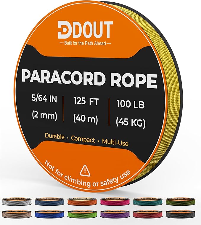 DDOUT 2mm Paracord 100lb, Thin Micro Paracord Rope, Yellow 125FT Nylon Cord for Crafting, DIY Projects, Fishing, Camping & Outdoor