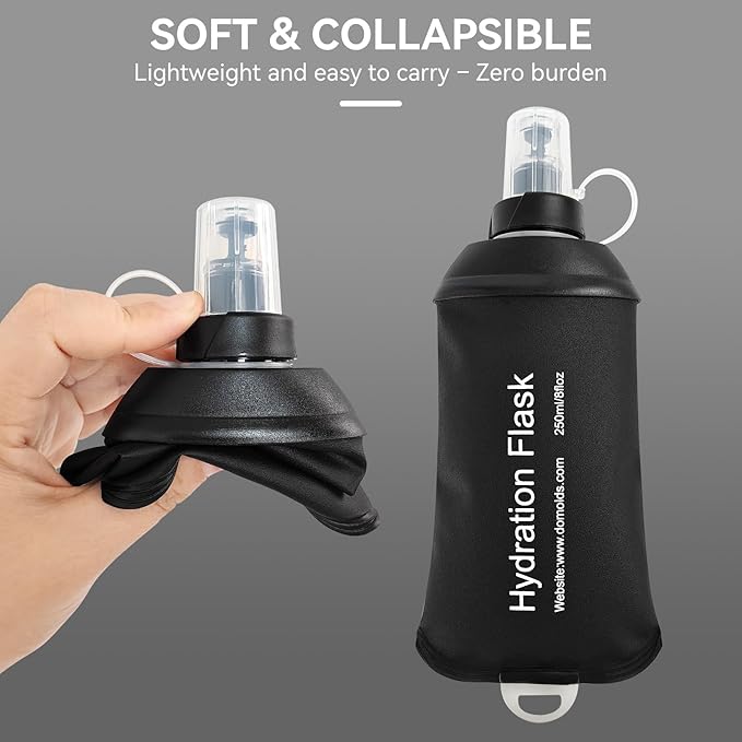 250ml Soft Flask Soft Water Bottle for Running, Hiking, Travelling, Cycling and Climbing, TPU Material, BPF-Free - Black