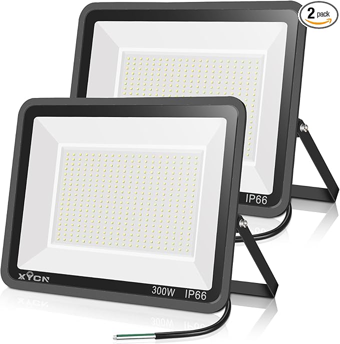 XYCN 2 pack 300W LED Flood Light(2000W Equivalent),Super Bright 42,500LM 5000K Daylight IP66 Waterproof Security Outdoor LED Arena Lights Commercial Lighting Floodlight for Backyard|Court|Stadium|Yard