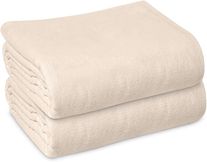Linteum Textile Cotton Blended Hospital Patient Bath Blanket, Bed Bath Sheet, Twin Blanket Lightweight Sheet Blankets 70x90 in, 1.75 lb. Unbleached [12 Pack]