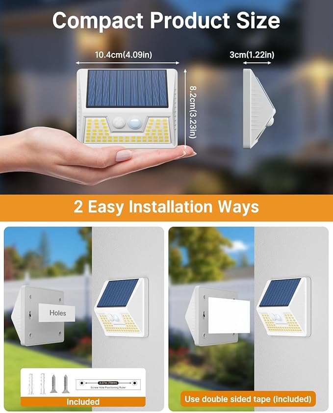 vighep 12Pack White Solar Lights Outdoor Motion Sensor, 3000K Warm Light/3 Lighting Modes, IP65 Waterproof Solar Powered Wall Lights Outside for Garden Fence Backyard Deck Driveway