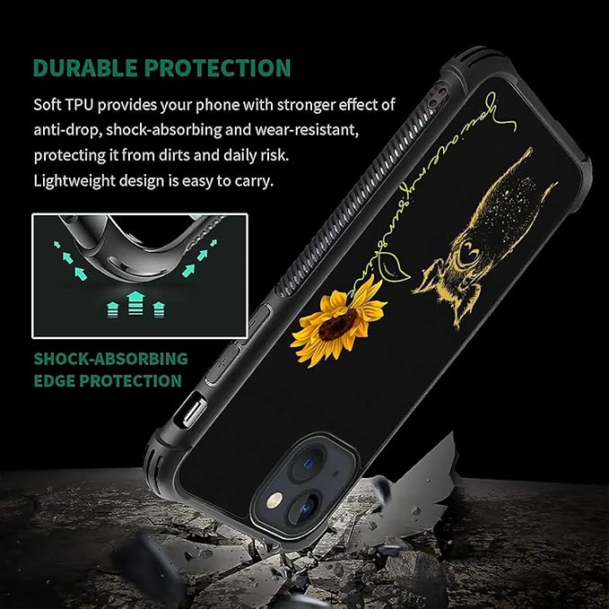 for iPhone 13 Case, Pig Sunflower Yellow Sunshine Pattern Graphic Design Girl Boy Soft Silicone Hard Acrylic Shock Protection for iPhone 13