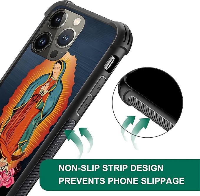 for iPhone 14 Pro Max Case, Red Virgen Guadalupe Pattern Graphic Design Girl Boy Soft Silicone Hard Acrylic Shock Protection for iPhone 14 Pro Max