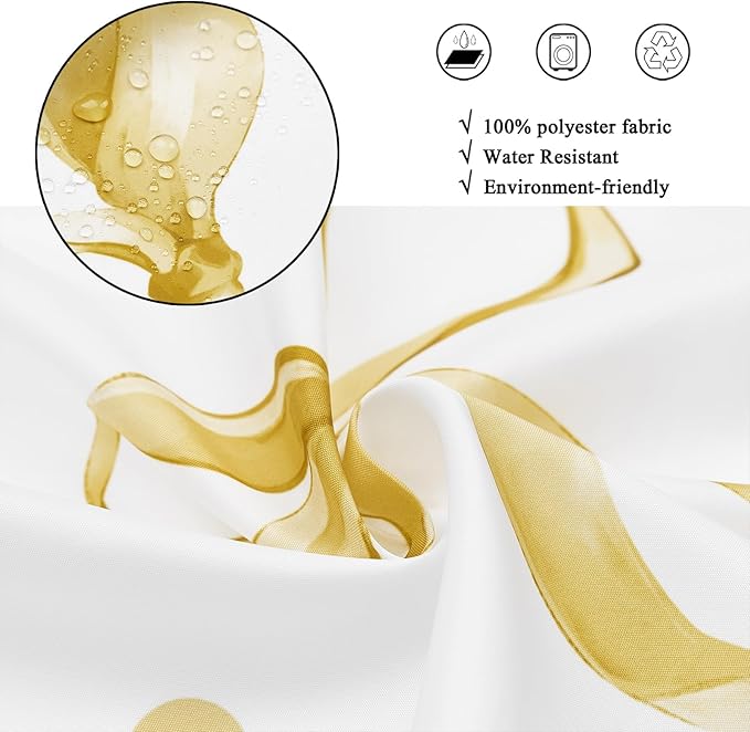 Yellow Bow Shower Curtain, Yellow and White Modern Aesthetic Bowknot with Polka Dot Cute Girly Bathroom Curtain Waterproof Fabric Machine Washable with Hooks, 65" Wx72 L