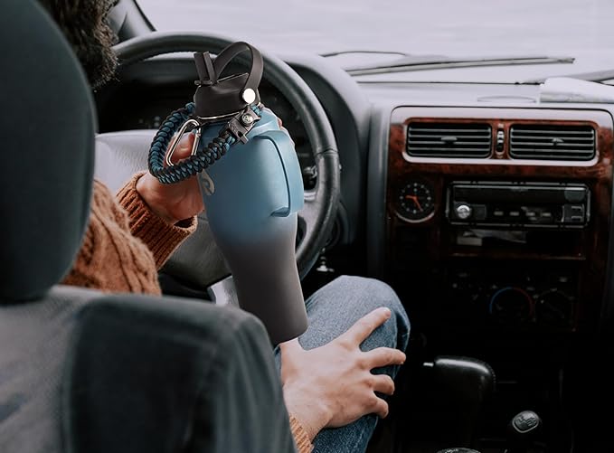RAYMYLO 32oz Stainless Steel Water Bottle (Cold for 48 Hrs, Hot for 24 Hrs), Triple Wall Vacuum Insulated Water Bottle with Straw Lid, Spout Lid and Paracord Handle, Leakproof, Fit in Any Car Cup