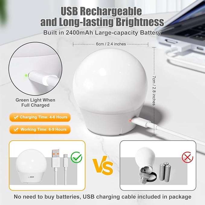 Brightown E26 Rechargeable Light Bulb with Remote and Timer, Battery Backup Bulb for Sconces and Lamps, E26 Detachable Charging for Non-Hardwired Fixture, 3 Color Temperatures + 9 RGB Colors, 4 Pack