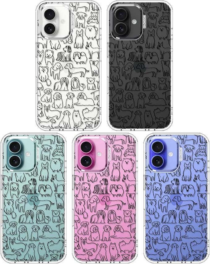 MOSNOVO Case for iPhone 16, [Buffertech 6.6ft Military-Grade Drop Protection] [Anti Peel Off Tech] Clear TPU Bumper Phone Case Cover Design - Doodle Dog
