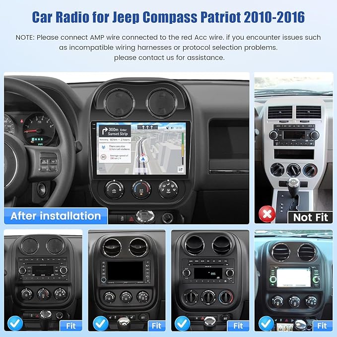 Inefala [4G+128G] Android 15 Car Radio for Jeep Compass Patriot 2010-2016 Car Stereo with Wireless Carplay/Android Auto, 10 Inch HD Touchscreen with GPS WiFi Bluetooth FM/RDS EQ SWC Backup Camera MIC