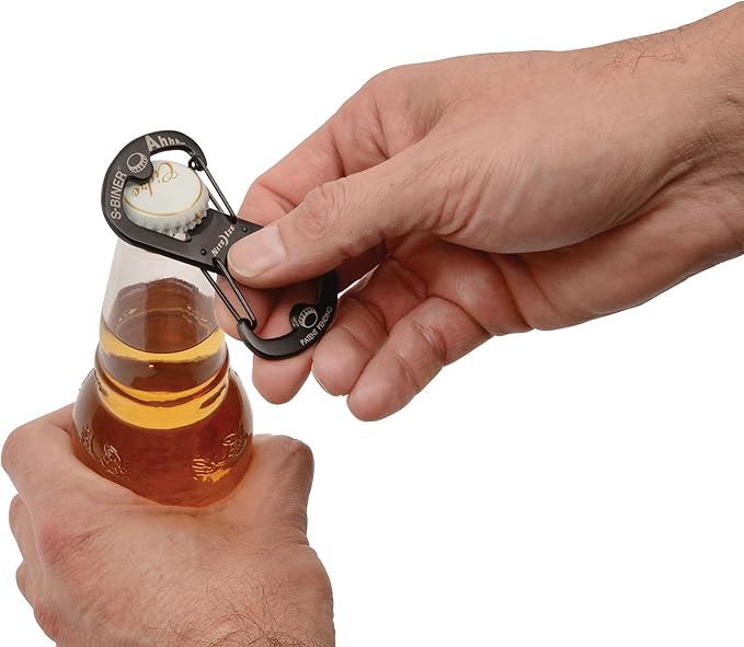 Nite Ize Ahhh... Stainless Bottle Opener - Keychain with S-Biner Functionality - Heavy-Duty Dual Bottle Opener Carabiner - Keychain Accessories - Black, 4 Count (4 Pack)