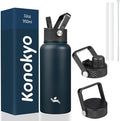 Konokyo 32 oz Insulated Water Bottle Stainless Steel Sport Bottles with 3 Lids,Navy Blue
