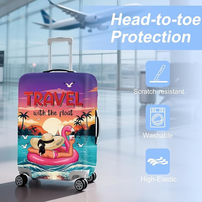 ANNA QUEEN Tropical Travel Flamingo Float Luggage Cover -Stretchable Airplane Suitcase Protector Sleeve,Universal Washable Fit for 28-30 Inch Checked Baggage,Water Resistant Durable Luggage Protector