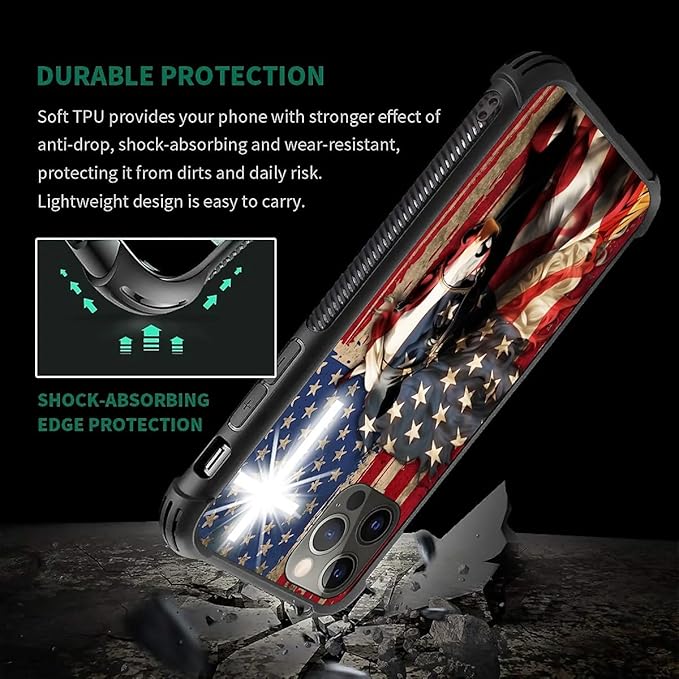 for iPhone 11 Pro Max Case, Red American Flag Horse Cross Pattern Graphic Design Girl Boy Soft Silicone Hard Acrylic Shock Protection for iPhone 11 Pro Max