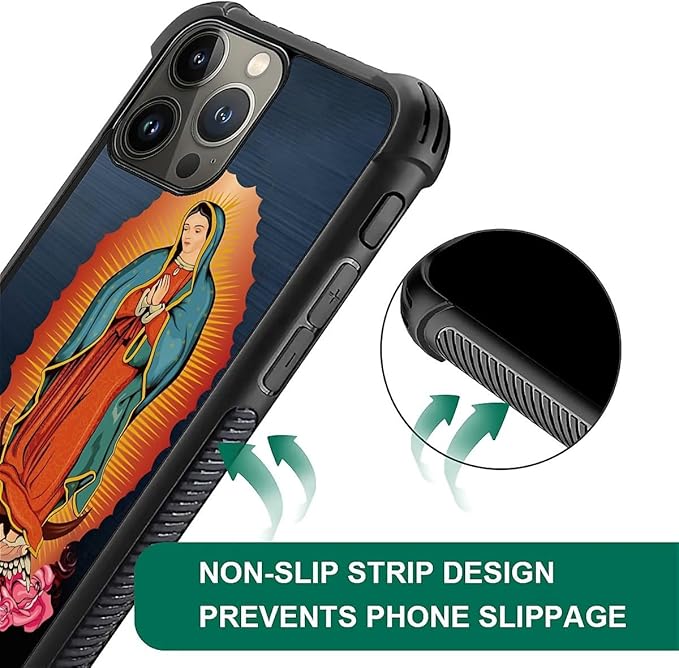 for iPhone 15 Pro Max Case, Red Virgen Guadalupe Pattern Graphic Design Girl Boy Soft Silicone Hard Acrylic Shock Protection for iPhone 15 Pro Max