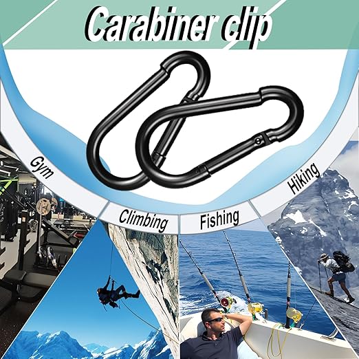 Black Carabiner, Heavy Duty Galvanized Steel Spring Snap Hook Carabiner Clips with 1350LBS Holding Capacity, Ideal for Outdoor, Hammock, Swing and Travel (4PCS M14 5.5Inch)