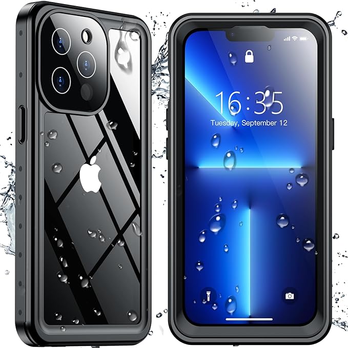 SPIDERCASE Only Designed for iPhone 13 Pro Max Case Waterproof, Built-in Lens & Screen Protector, Full Heavy Duty Protection, 12FT Military Shockproof, Dustproof, Anti-Scratched Phone Case,Black
