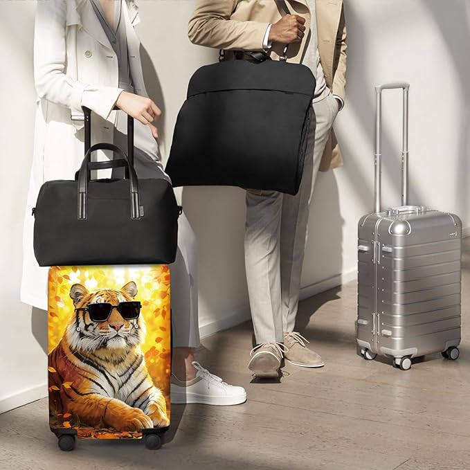 ANNA QUEEN Funny Cool Tiger Travel Luggage Cover -Stretchable Airplane Suitcase Protector Sleeve,Universal Washable Fit for 20-37 Inch Checked Baggage,Water Resistant Durable Luggage Protector