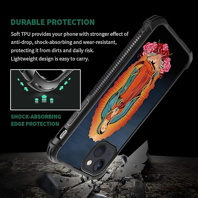for iPhone 15 Plus Case, Red Virgen Guadalupe Pattern Made of Soft Silicone Hard Acrylic Shock Protection for iPhone 15 Plus
