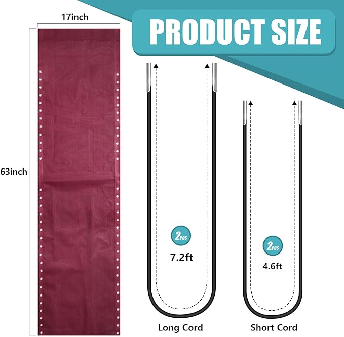 Queekay Chair Replacement Fabric with 4 Bungee Cord Lounge Chair Cloth Mesh Repair Kit for Patio Recliner Outdoor Lawn Pool(63 x 17 Inch,Wine Red)
