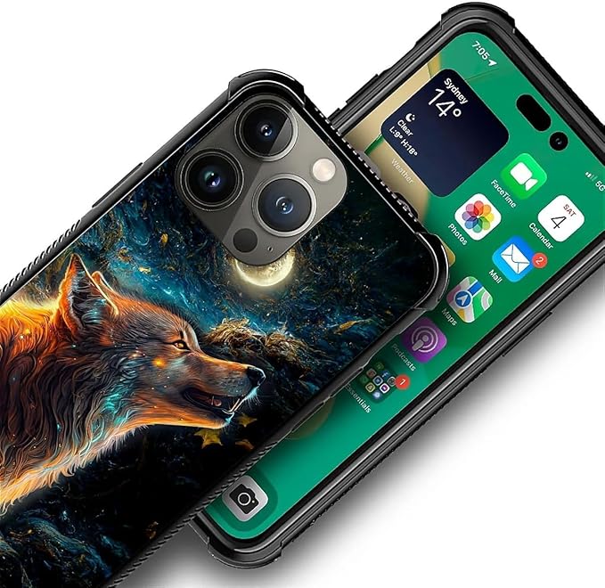 for iPhone 12 Pro Max Case, Star Cave Hungry Wolf Pattern Graphic Design Girl Boy Soft Silicone Hard Acrylic Shock Protection for iPhone 12 Pro Max
