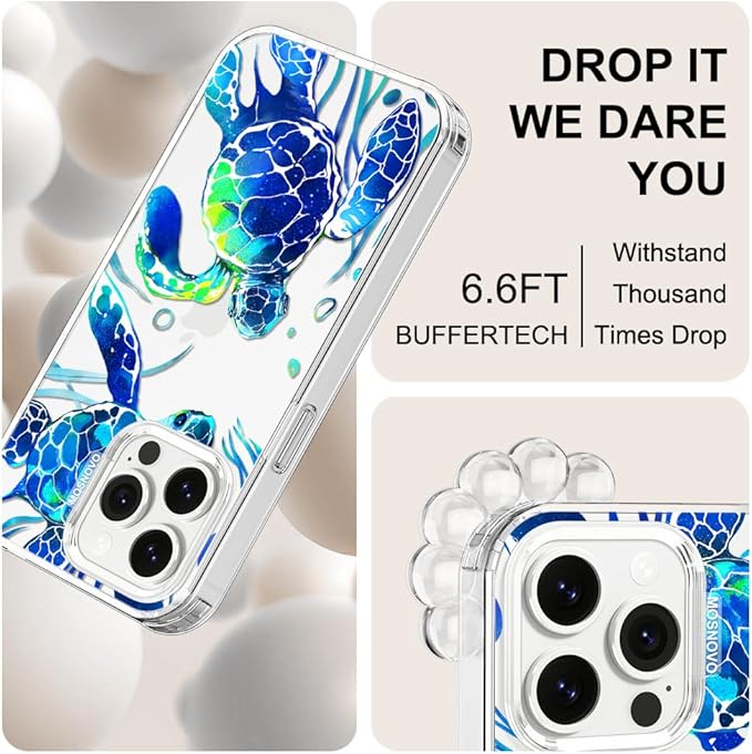 MOSNOVO Case for iPhone 13 Pro, [Buffertech 6.6ft Military-Grade Drop Protection] [Anti Peel Off Tech] Clear TPU Bumper Phone Case Cover Design - Sea Turtles
