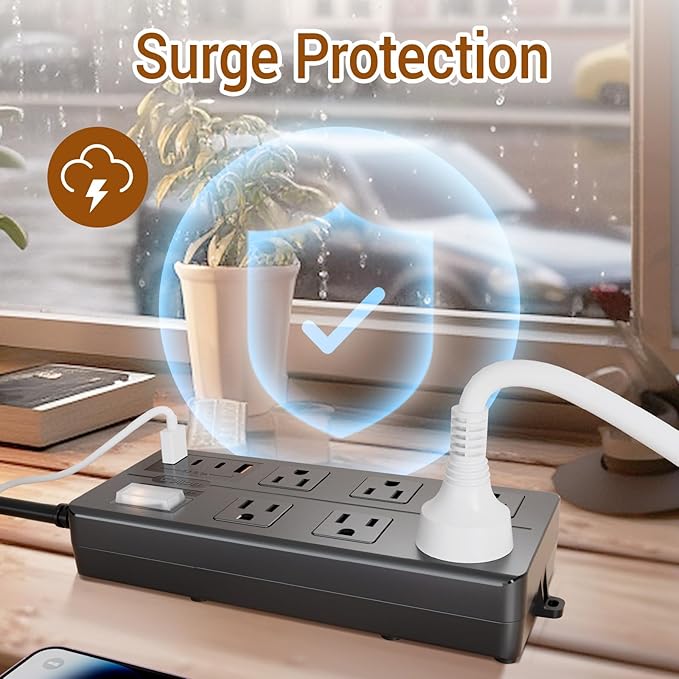 10FT Outdoor Waterproof Power Strip Surge Protector with 6AC Outlets 4USB Ports Power Switch Safety Lock, ETL Certified for Patio Garden Charging